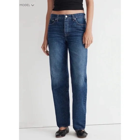 Madewell Low Slung Straight Jeans Button Fly Medium Wash Denim 32P - Picture 2 of 14